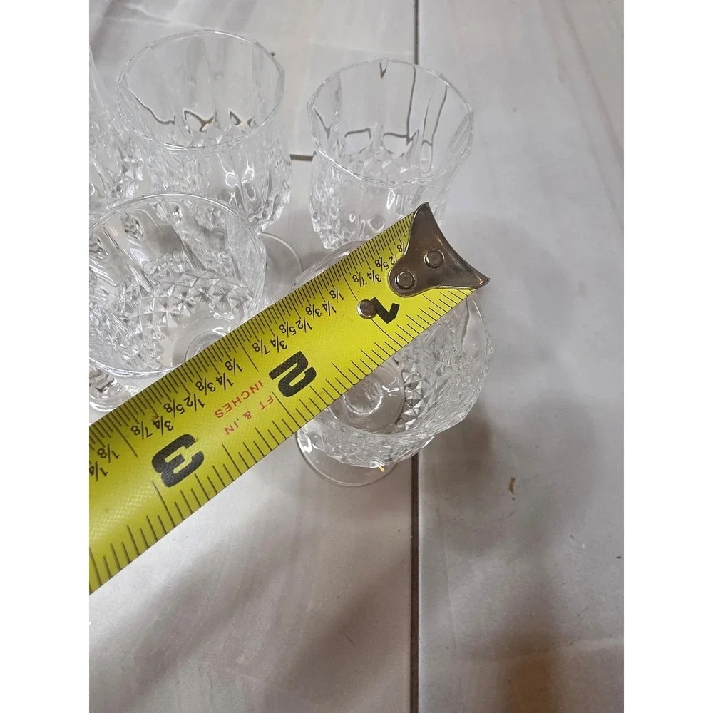 Set of 6 Crystal Cordial Glasses Diamond Cut‎ Stemmed Liqueur Aperitif 4.5 inch
